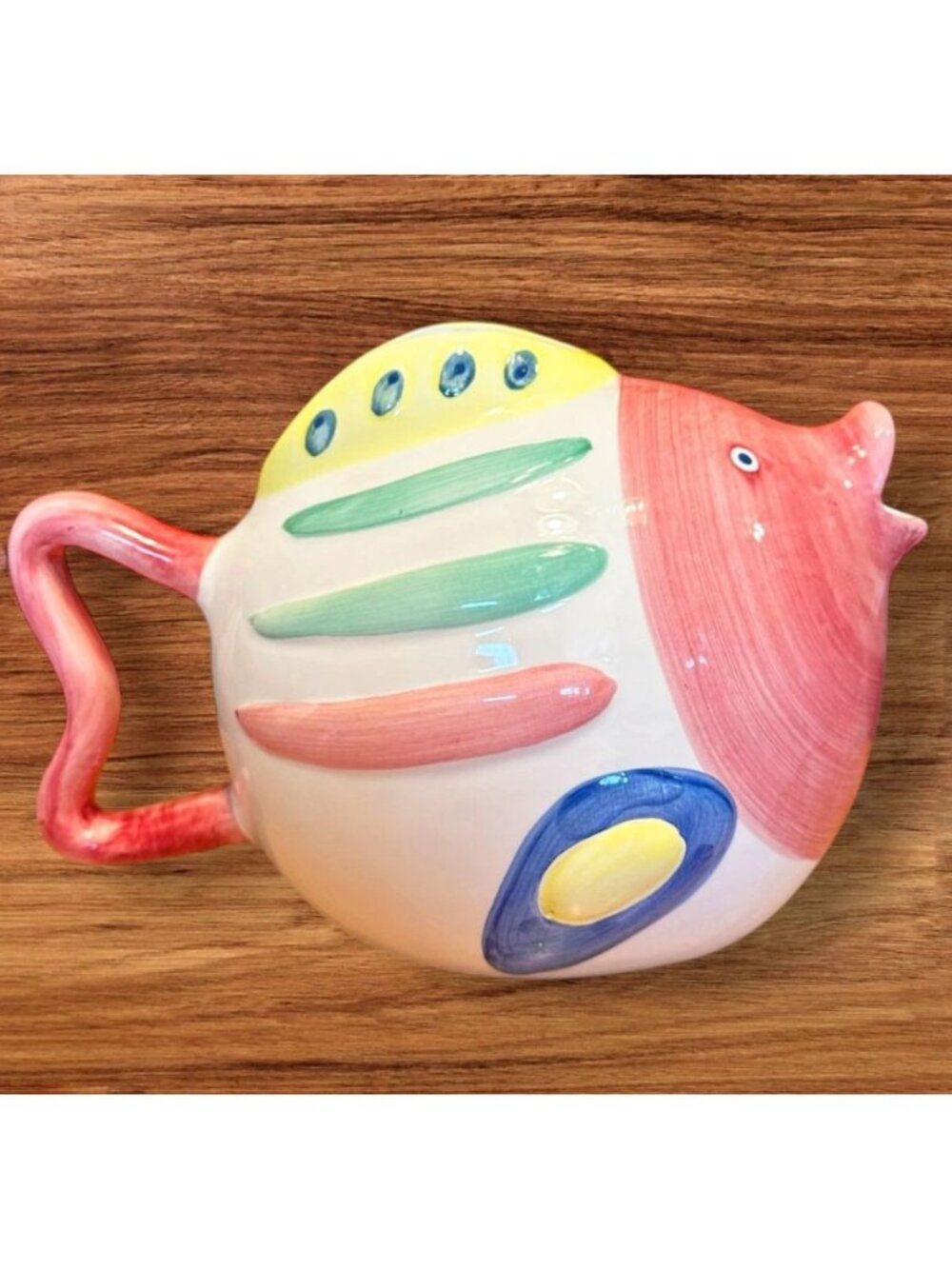 Vintage Caleca Ceramic Pastel Fish Koi Watering Can Tea Pot Water Pitcher 10"
